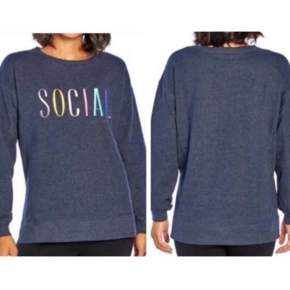 Wildfox SOCIAL Crew Neck Top Fall Lounge Soft Cozy Bohemian Rainbow - Picture 2 of 13